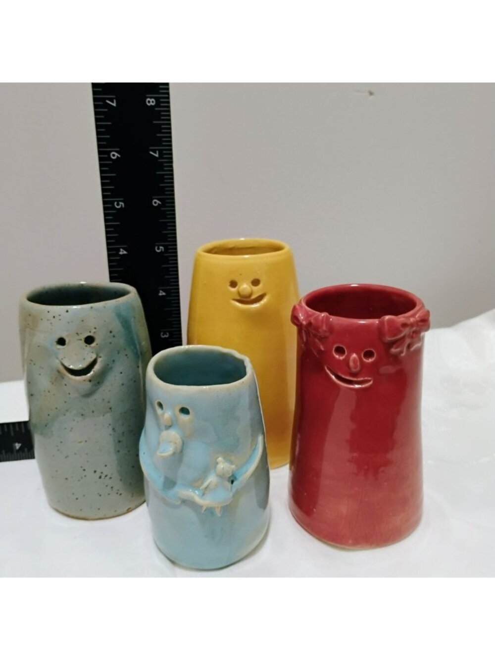 Set of 4 Vintage Studio Art Pottery Character Face Vases, Signed Whimsical Decor - Picture 4 of 13